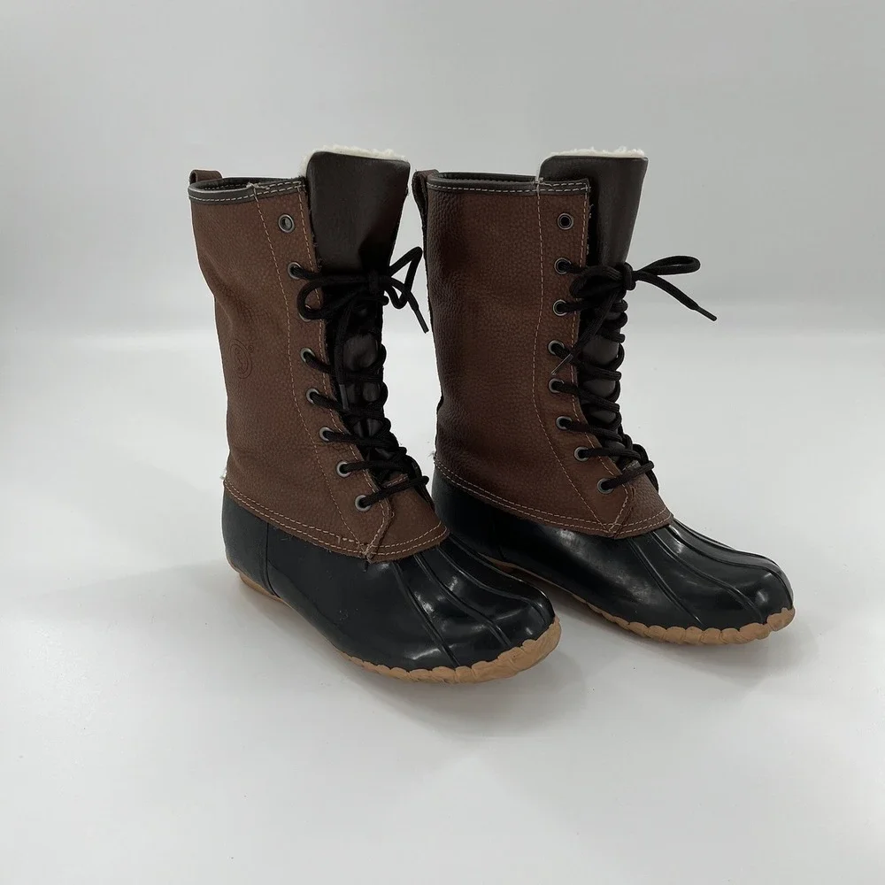 Sporto Daphne Leather Snow Duck Boot Womens 6 Black Mid Calf Black Winter‎ Laces